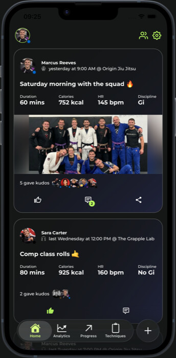 FLUYD social feed showing training partners activity